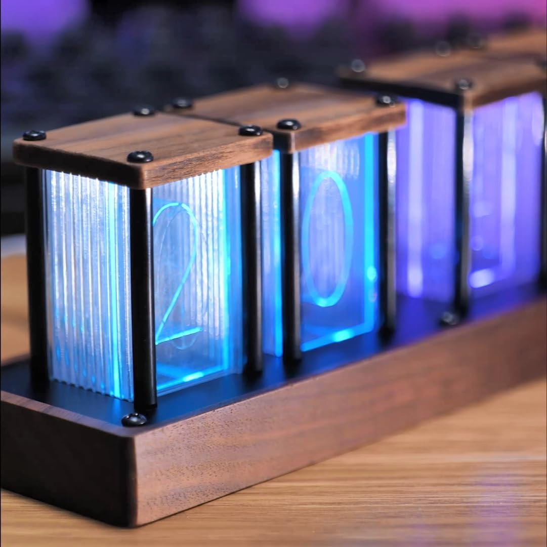 4Pcs Digital Tube Desk Retro Modern Wooden Clock