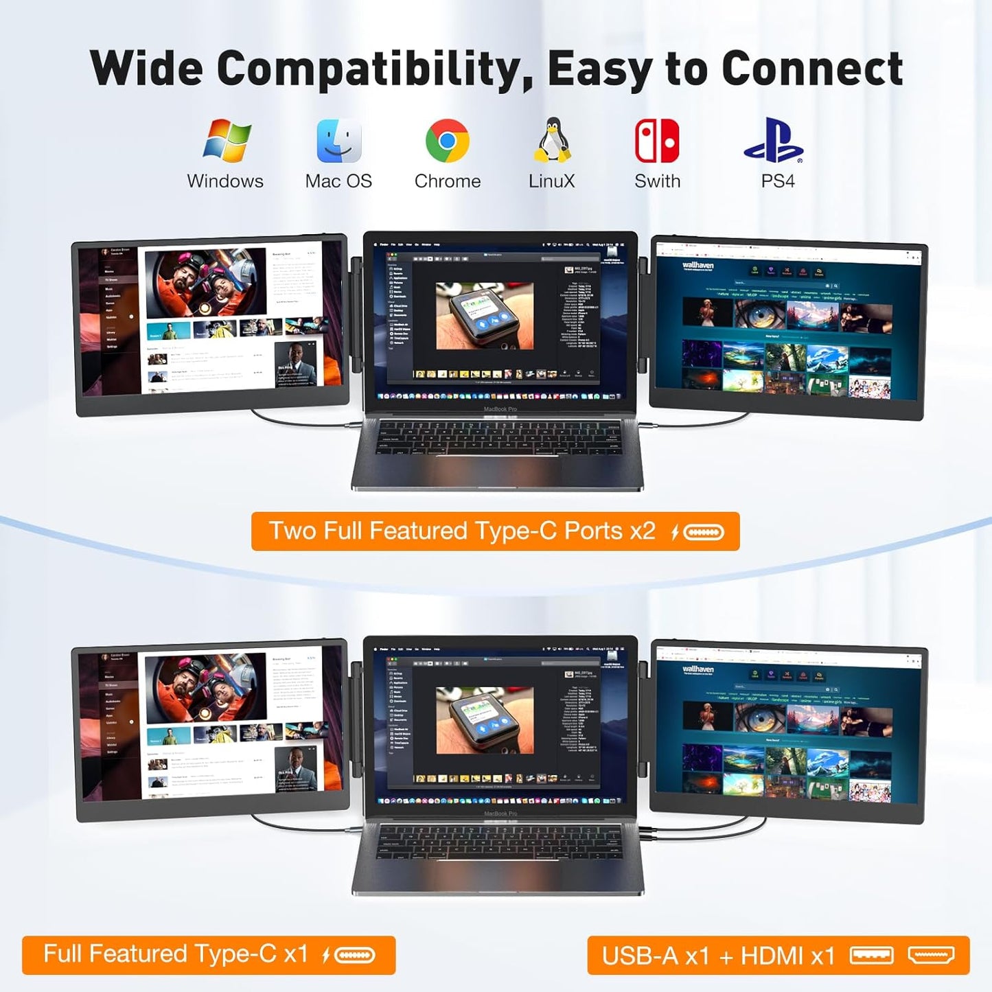 Instantly Add Two IPS FHD Monitors To Any Laptop
