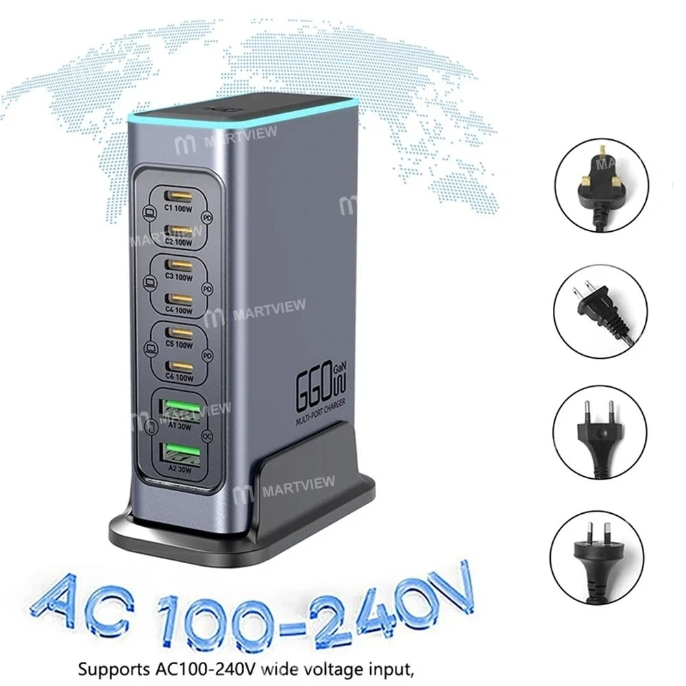 660W 8Ports High Power PD+QC3.0 GaN Desktop Charging Station