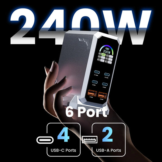 240W GaN 6Ports Charger with Wattage Display