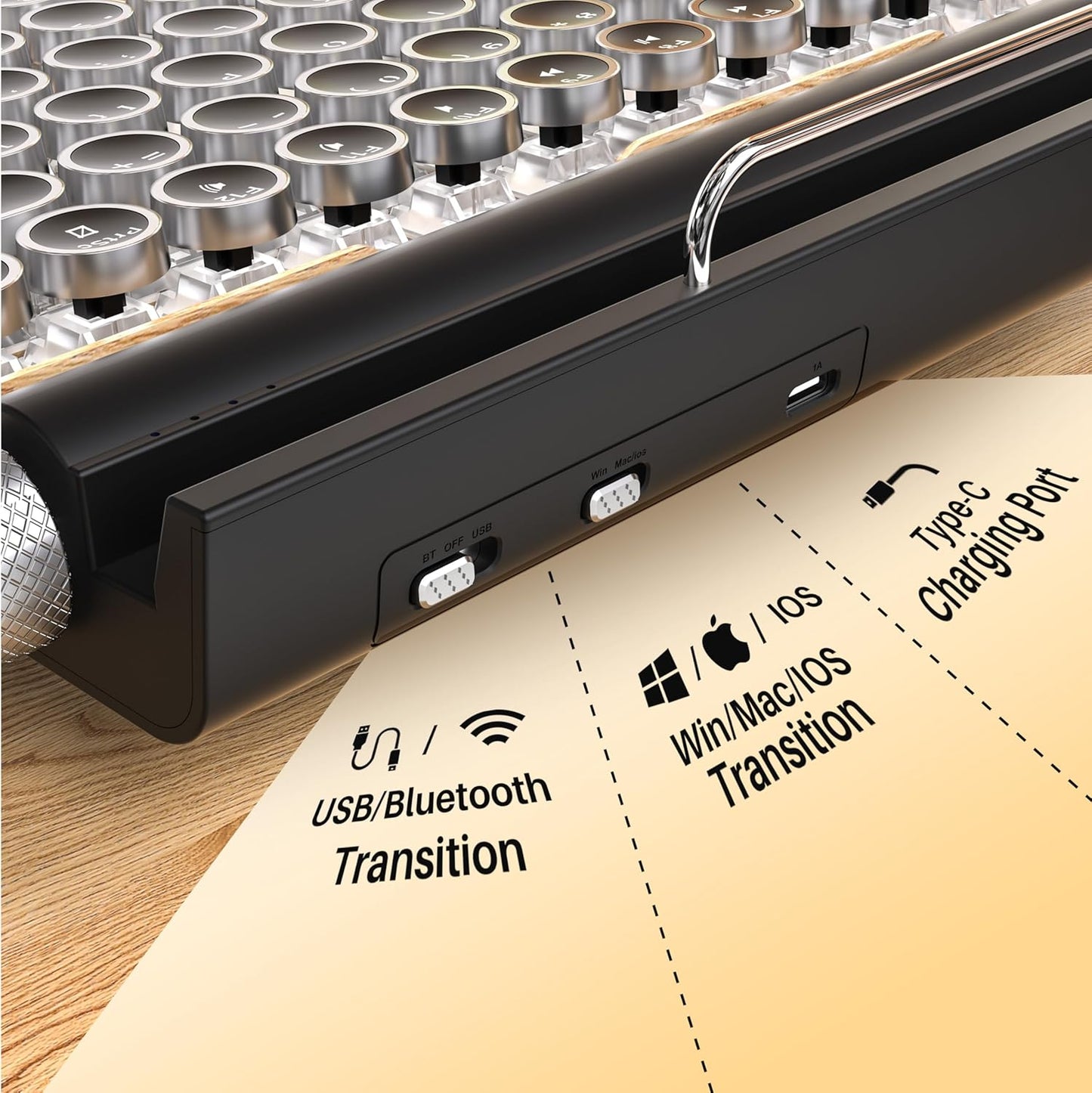 Typewriter-Style Retro Mechanical Wood Keyboard