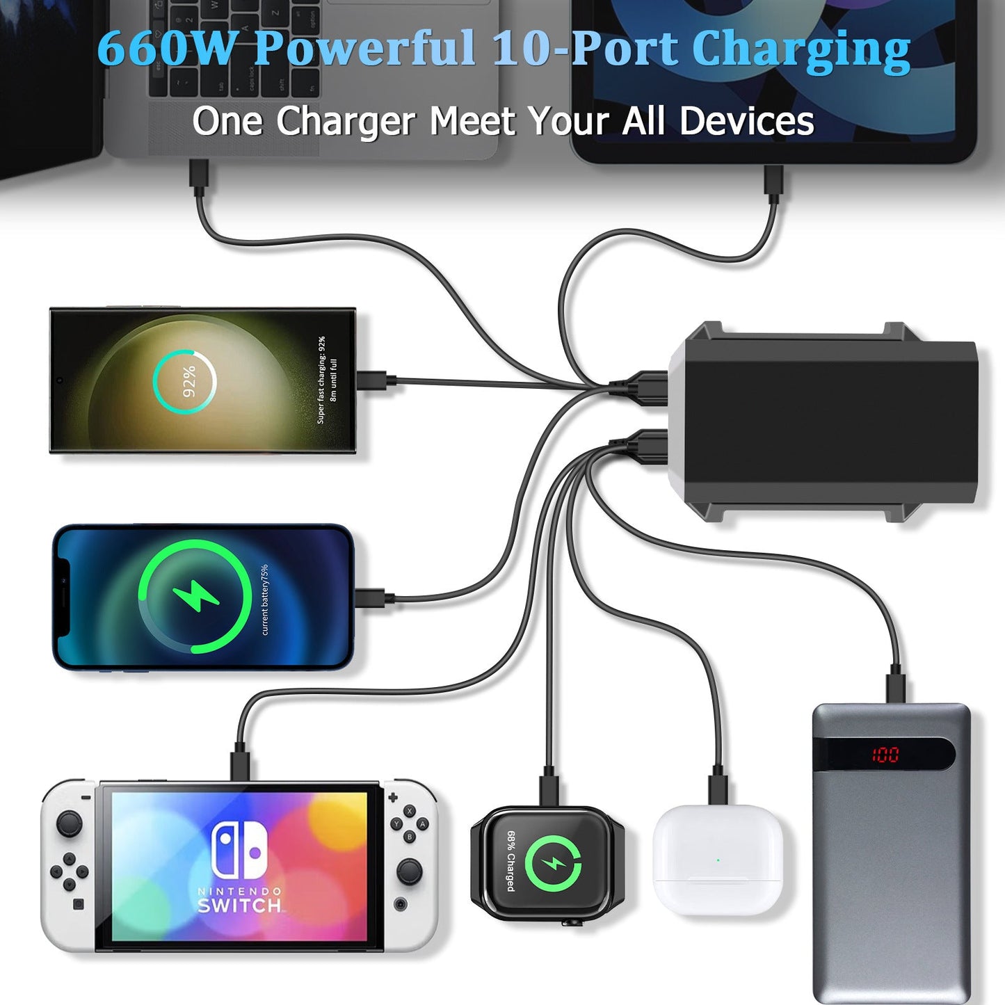 660W GaN  10Ports USB-C Charger Station