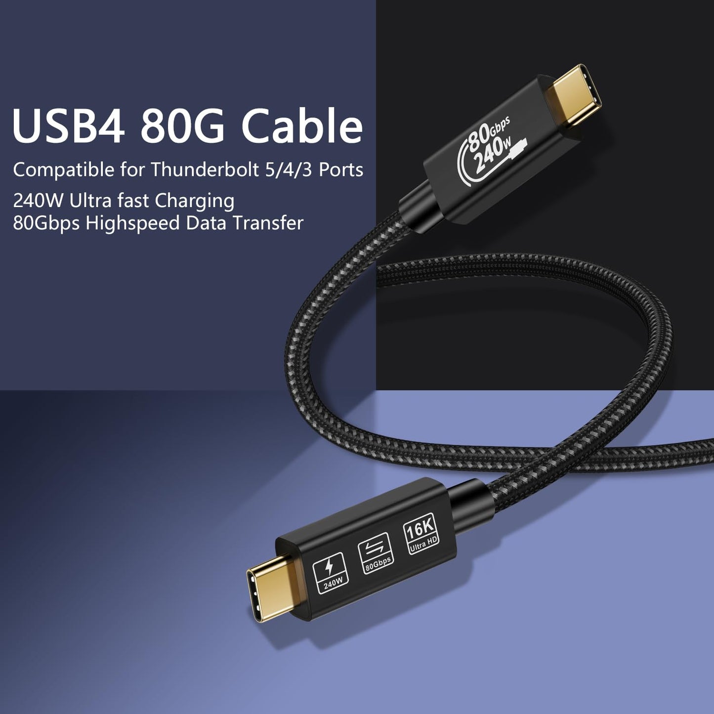 USB-C TB5 80Gbps 240W 16K UHD Cable