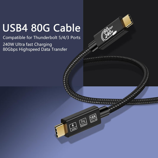 USB-C TB5 80Gbps 240W 16K UHD Cable