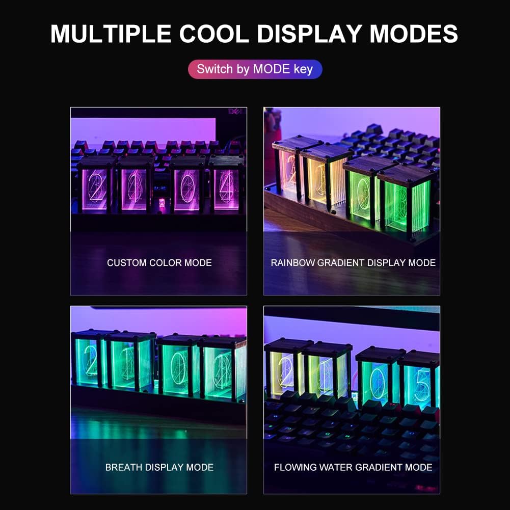 4Pcs Digital Tube Desk Retro Modern Wooden Clock