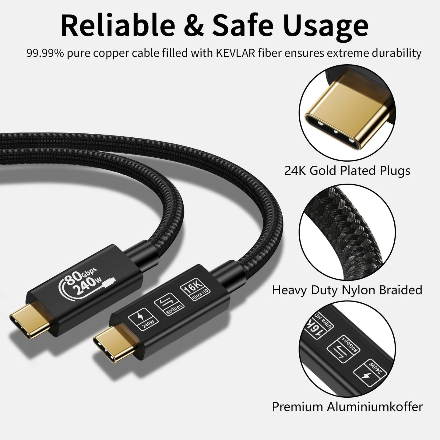 USB-C TB5 80Gbps 240W 16K UHD Cable