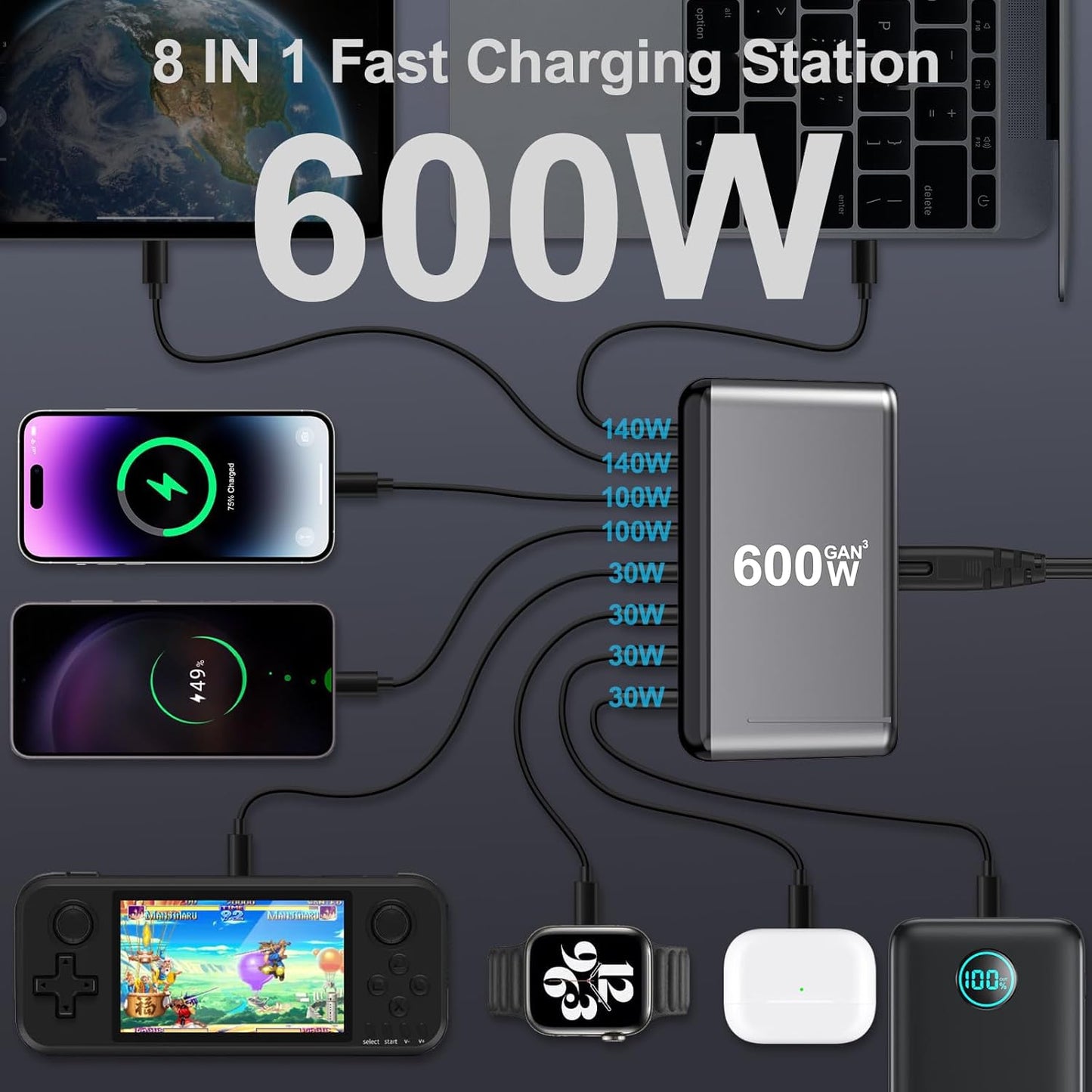 600W USB-C 8-in-1 PD Fast Charging Station