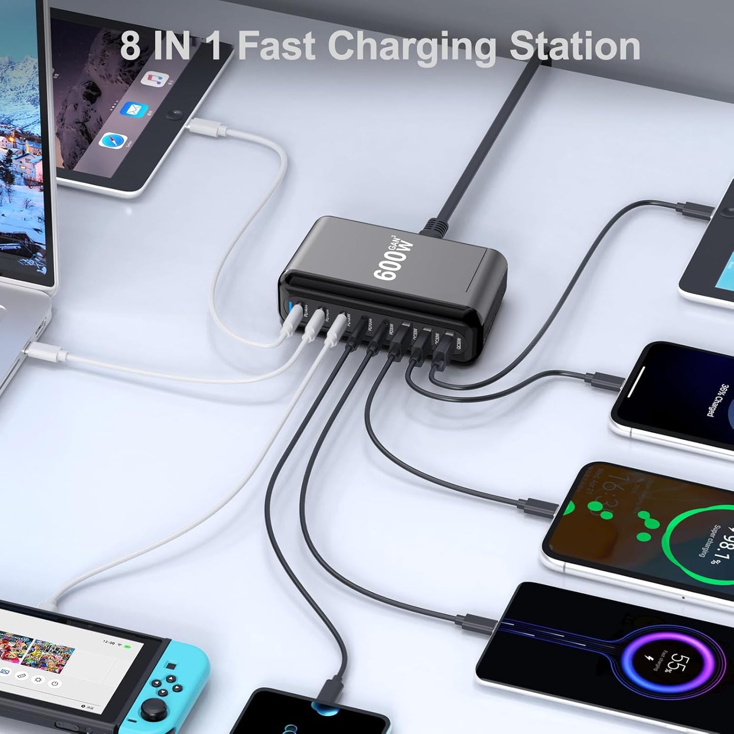 600W USB-C 8-in-1 PD Fast Charging Station