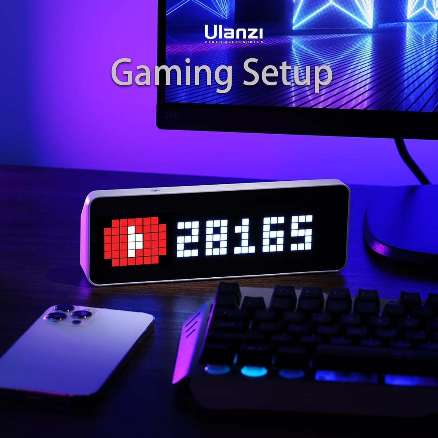 Smart Pixel Gaming Setup Digital Alarm Clock