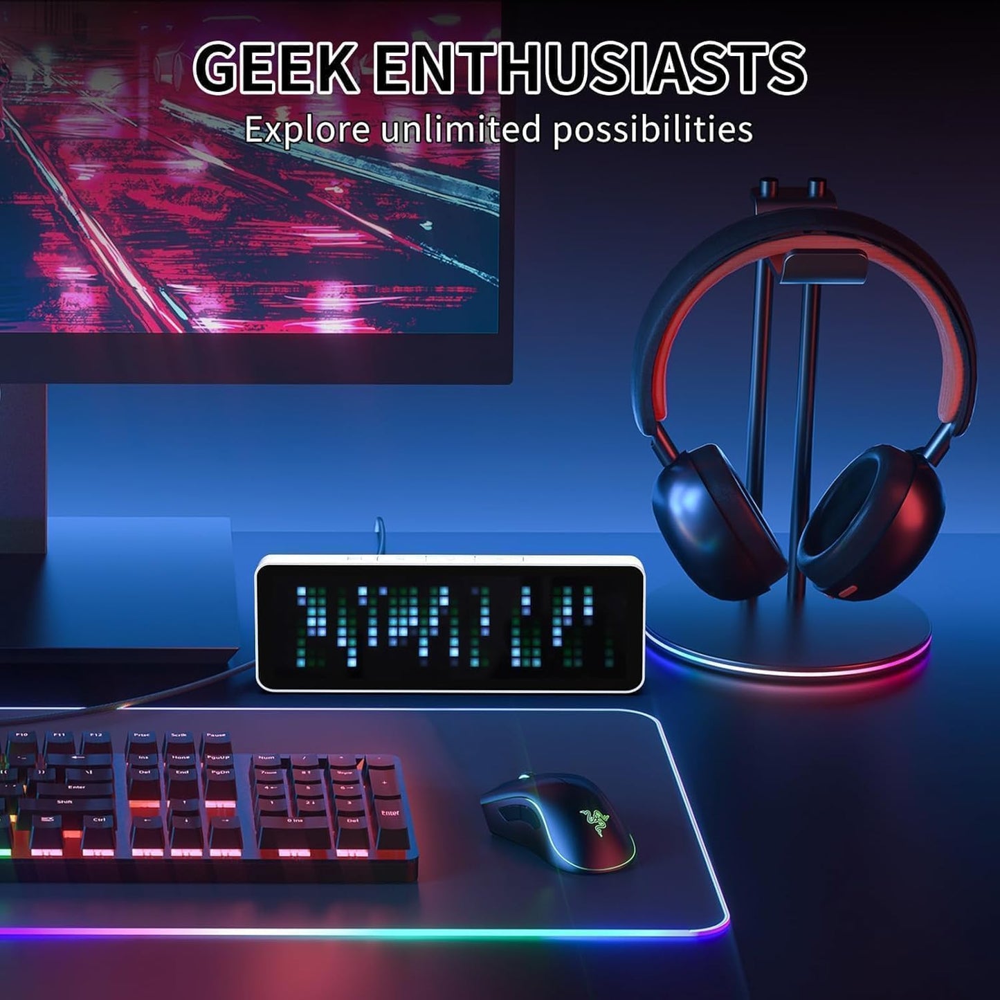Smart Pixel Gaming Setup Digital Alarm Clock