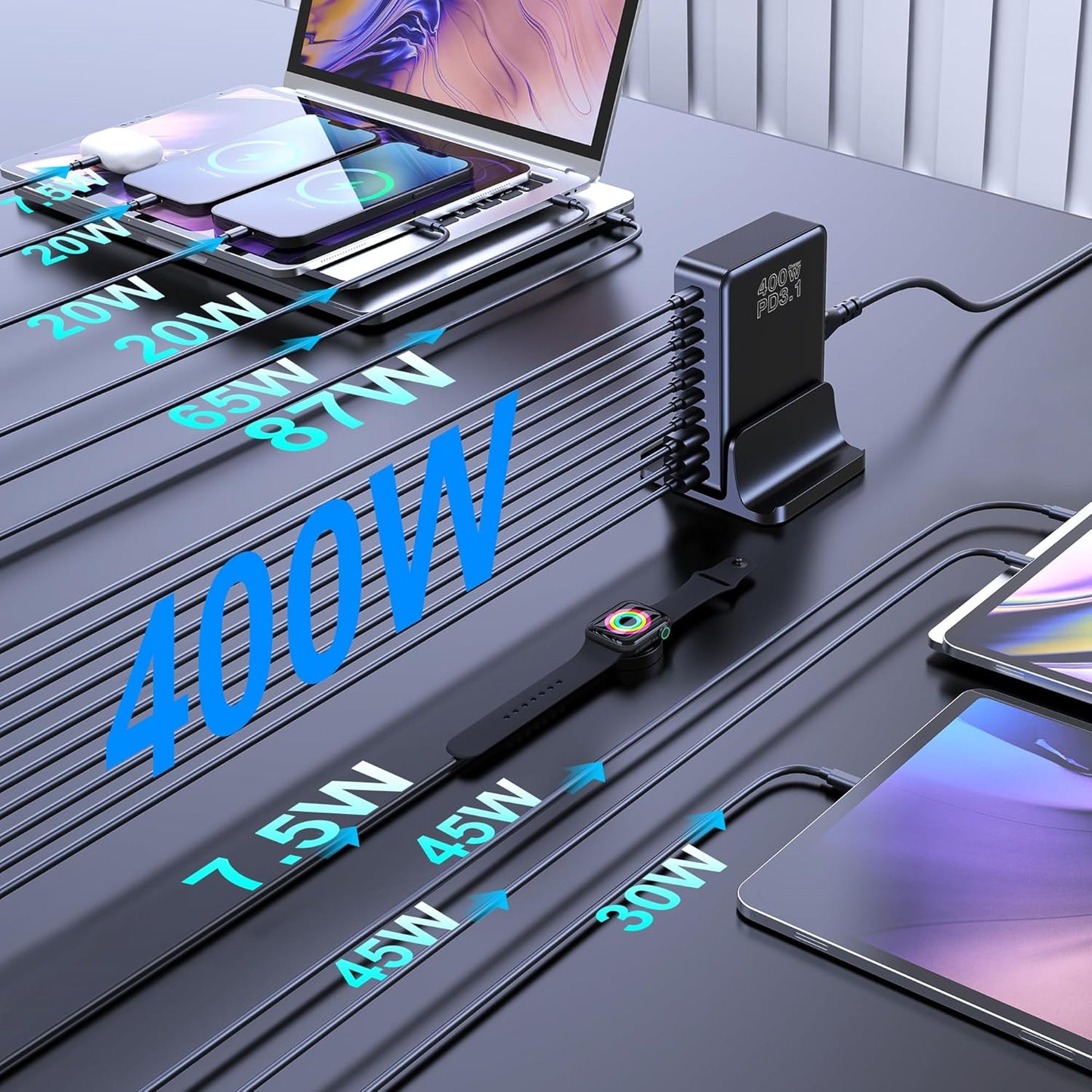 400W GaN 10-Ports Compact Super Fast Charging Station