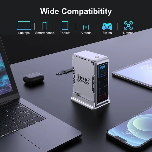 300W 6Ports GaN Charger with Screen-Display