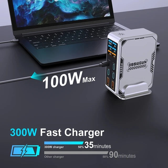 300W 6Ports GaN Charger with Screen-Display